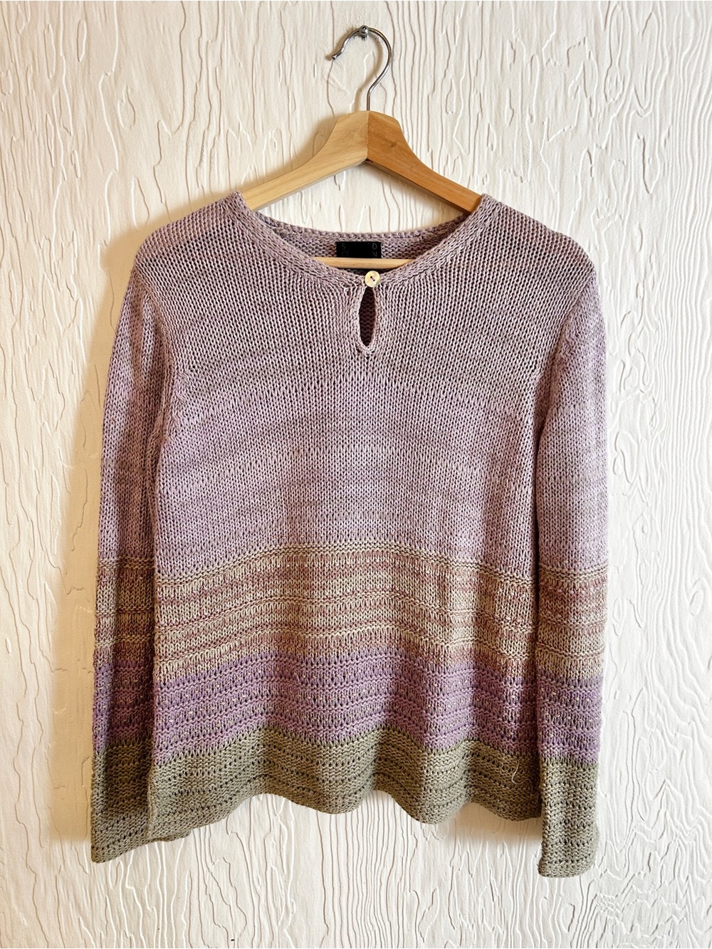 Sigrid Olsen Cotton Knit Boho Sweater Y2K Small Purple Green Coastal Cottage